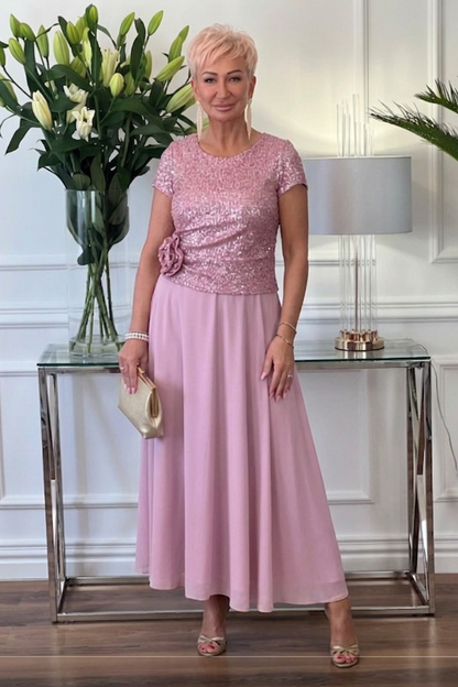 Florène — Pailletten Blumen Korsett Midi Kleid