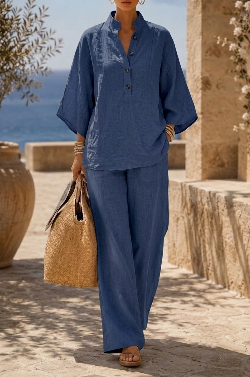 Mariel — Batwing-Bluse & Weitbein-Hosen-Set
