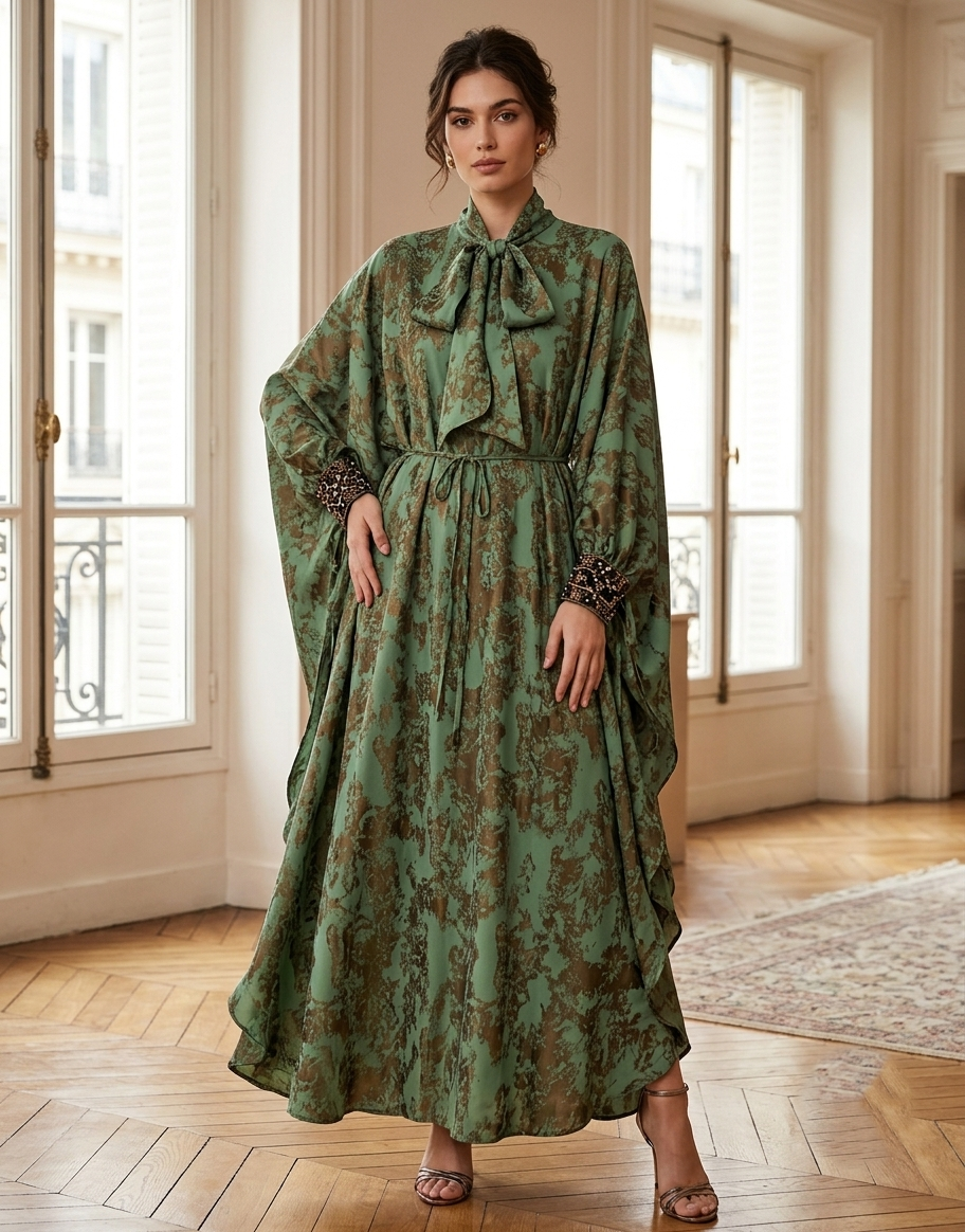 Veldra - Maxikleid mit floralem Muster in Waldgrün