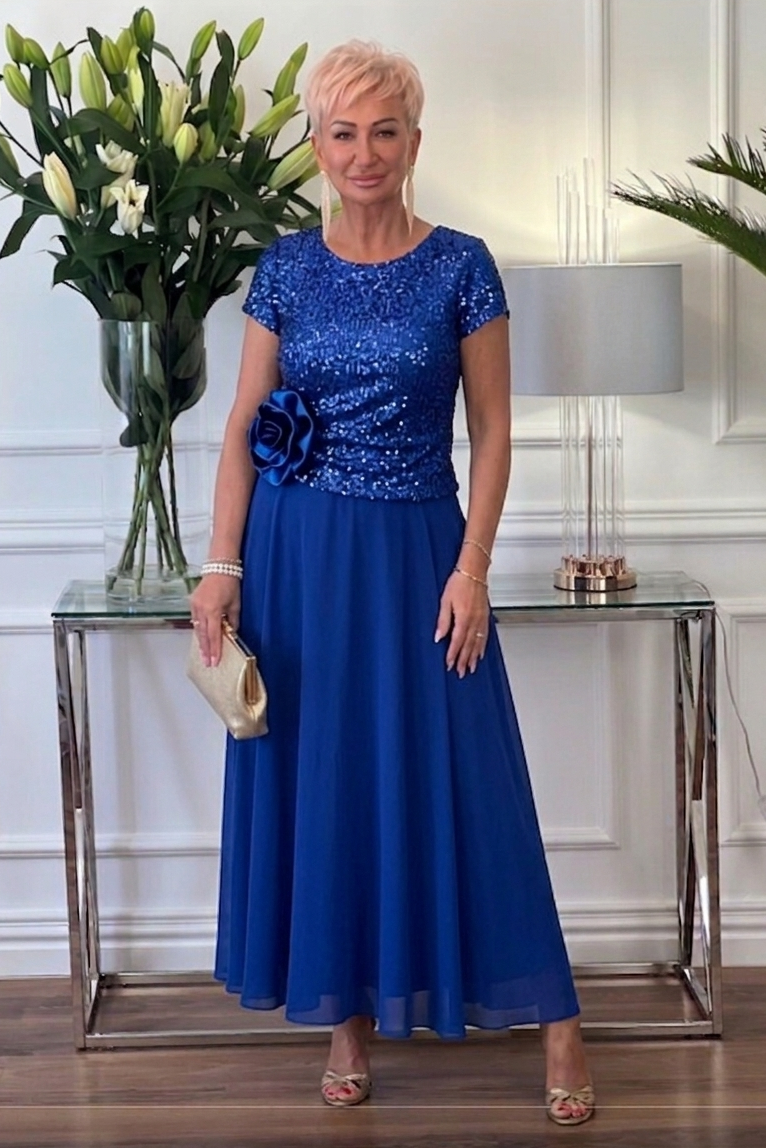 Florène — Pailletten Blumen Korsett Midi Kleid