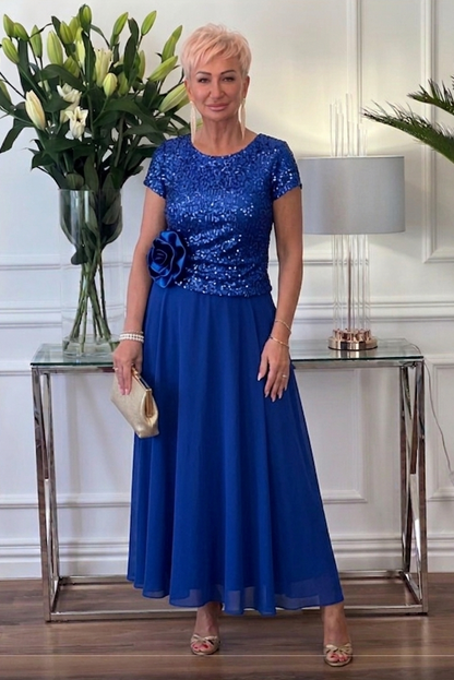 Florène — Pailletten Blumen Korsett Midi Kleid