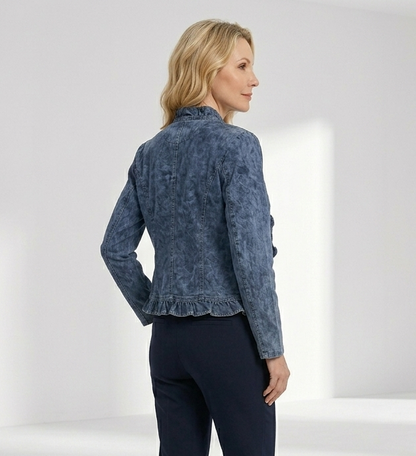 Denelise — Damen Jeansjacke mit Rüschensaum und offenem Front