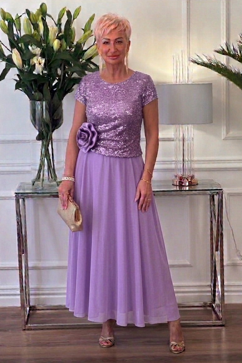 Florène — Pailletten Blumen Korsett Midi Kleid