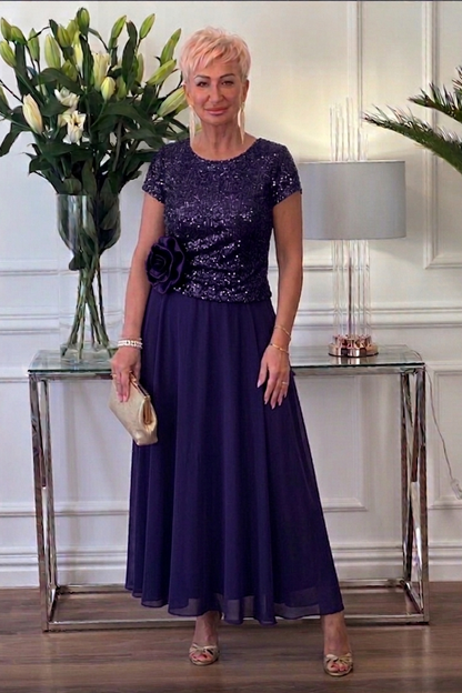Florène — Pailletten Blumen Korsett Midi Kleid