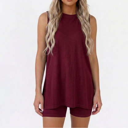 Mènia — Ärmelloses Top mit gespaltenem Saum & Shorts Set