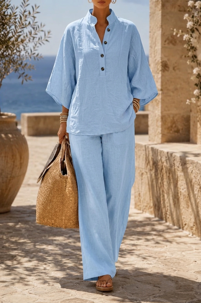 Mariel — Batwing-Bluse & Weitbein-Hosen-Set