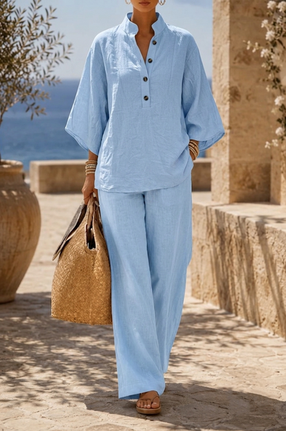 Mariel — Batwing-Bluse & Weitbein-Hosen-Set