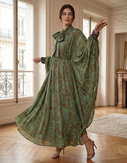Veldra - Maxikleid mit floralem Muster in Waldgrün