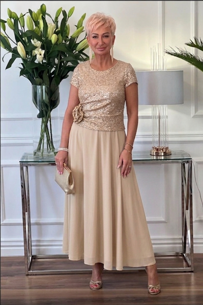 Florène — Pailletten Blumen Korsett Midi Kleid