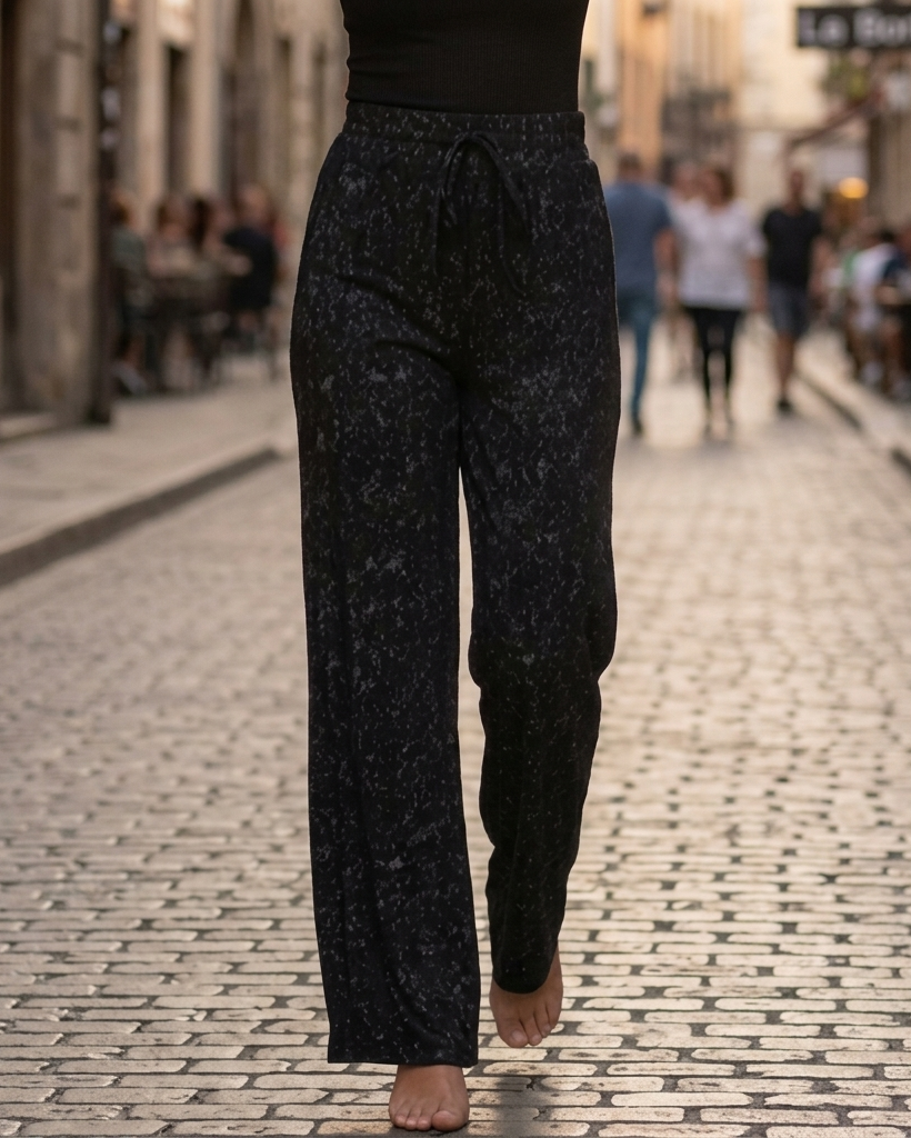 Lumiè — Hochtaillierte Pailletten-Hose mit weitem Bein