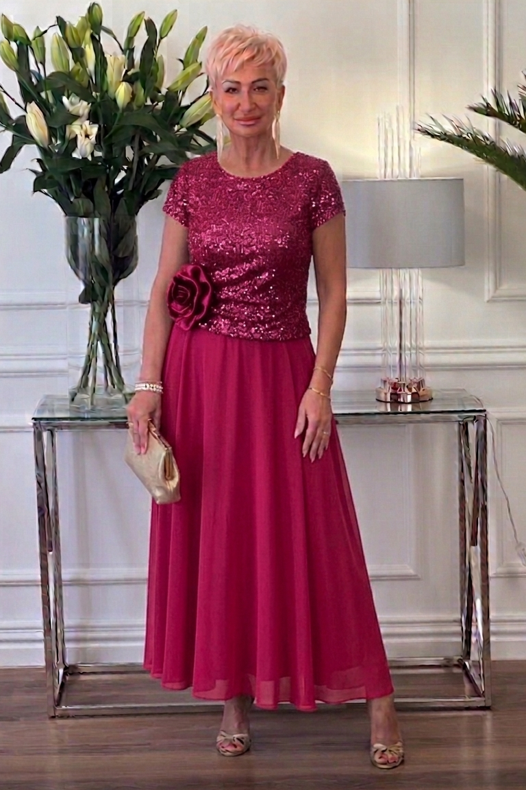 Florène — Pailletten Blumen Korsett Midi Kleid