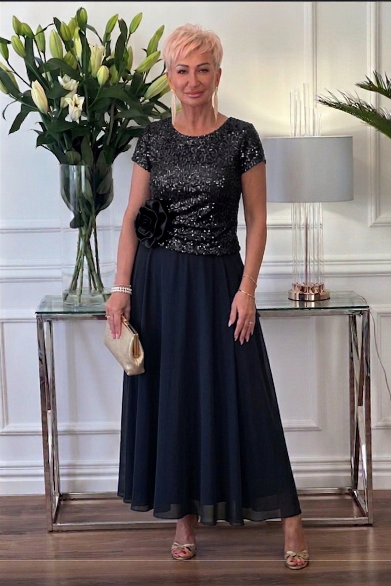 Florène — Pailletten Blumen Korsett Midi Kleid