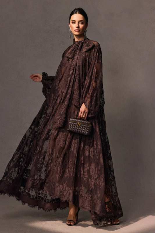 Éclore — Transparentes Blumenspitze Langarmkleid