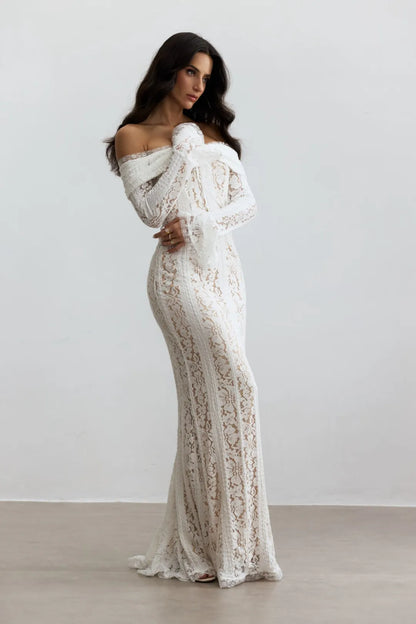 Emily - Off-Shoulder Spitzen-Fishtail-Maxikleid