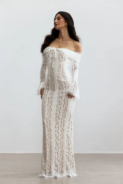 Emily - Off-Shoulder Spitzen-Fishtail-Maxikleid