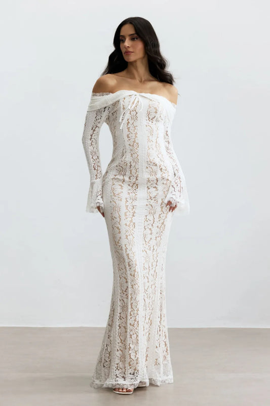 Emily - Off-Shoulder Spitzen-Fishtail-Maxikleid