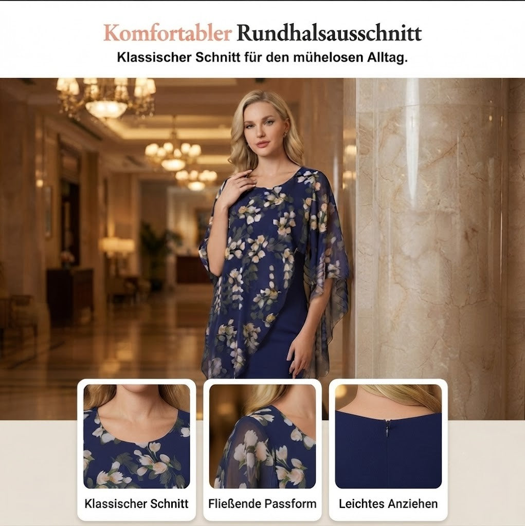 Isaline — Chiffon Floral Knielanges Kleid