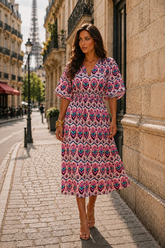 Lily — Langes Kleid mit Blumenmuster in sanftem Flieder