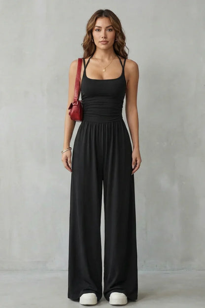 Molène — Jumpsuit mit gekreuztem Rücken und breiten Beinen
