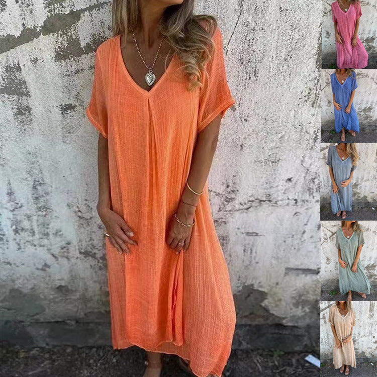 V-Ausschnitt - Bequemes Midi-Kleid