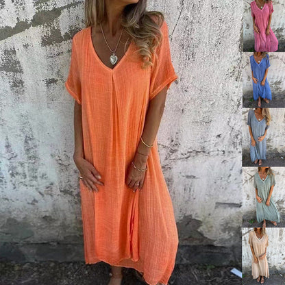 V-Ausschnitt - Bequemes Midi-Kleid