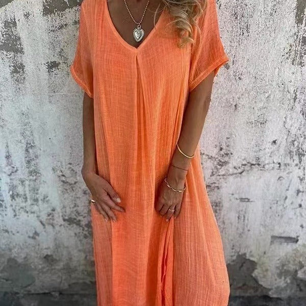 V-Ausschnitt - Bequemes Midi-Kleid