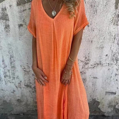 V-Ausschnitt - Bequemes Midi-Kleid