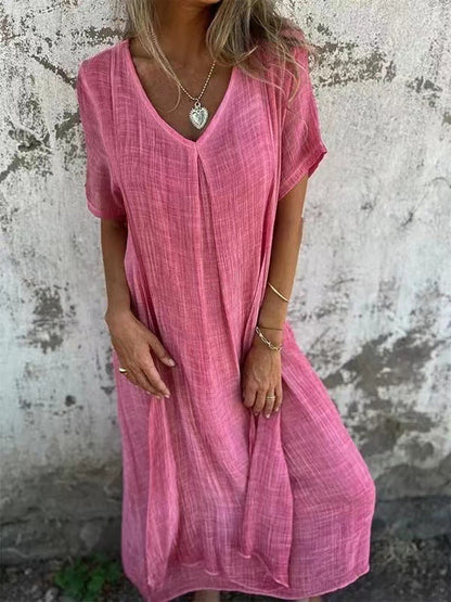 V-Ausschnitt - Bequemes Midi-Kleid