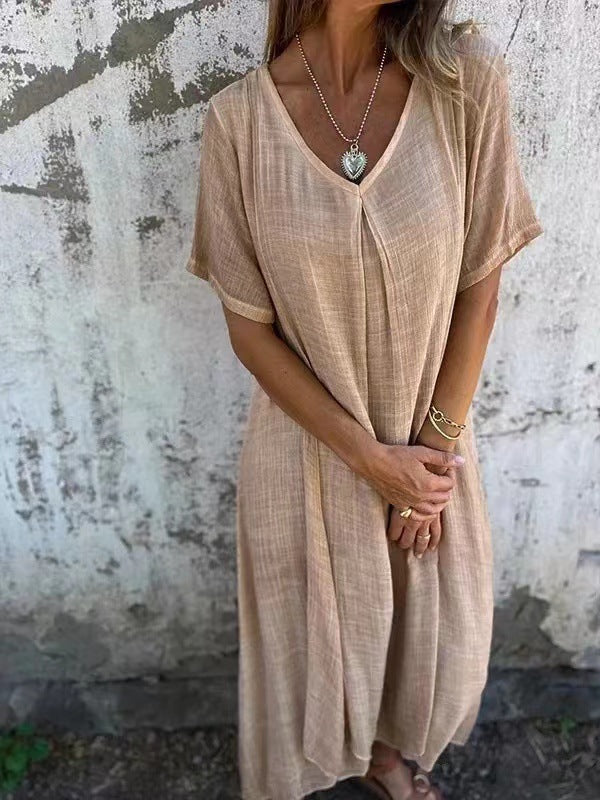 V-Ausschnitt - Bequemes Midi-Kleid