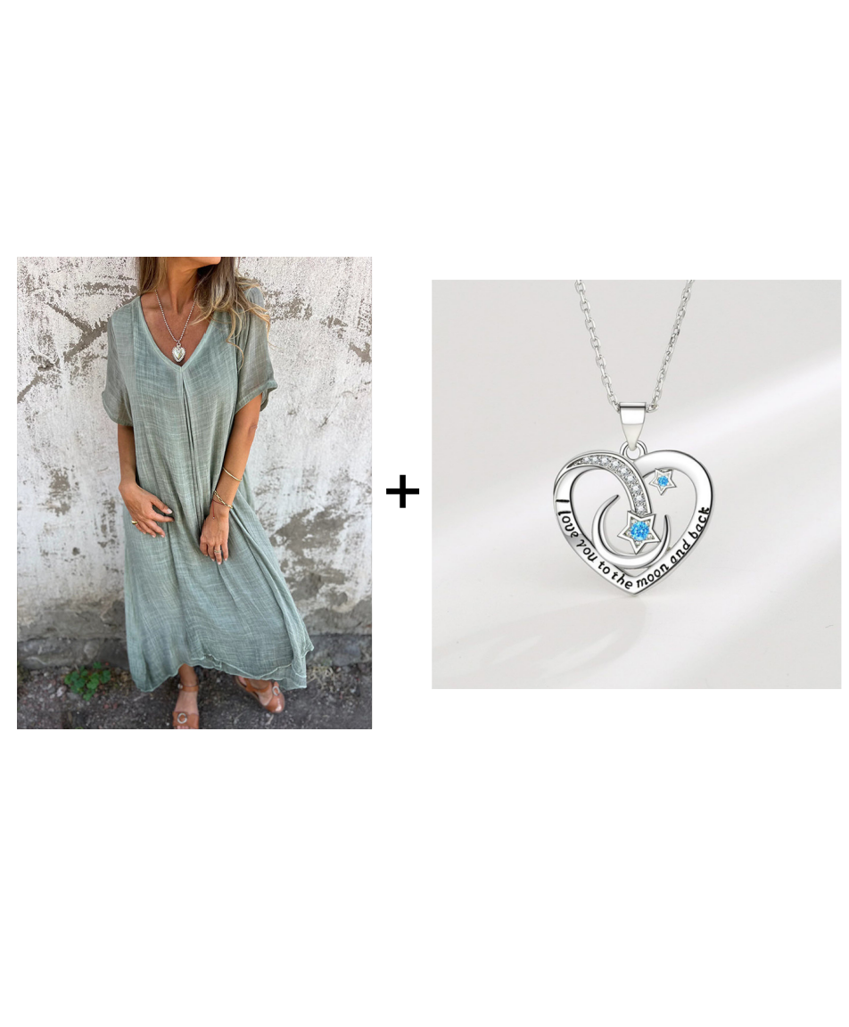 V-Ausschnitt - Bequemes Midi-Kleid
