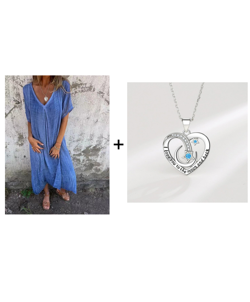 V-Ausschnitt - Bequemes Midi-Kleid