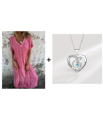 V-Ausschnitt - Bequemes Midi-Kleid