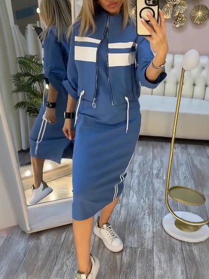 Structé — Mock-Neck Jacke & Midi Kleid Zweiteiliges Set