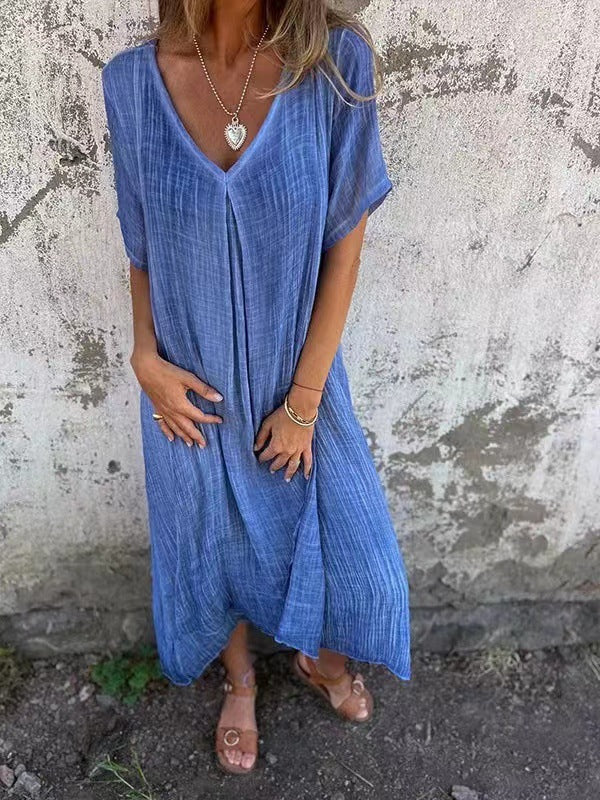 V-Ausschnitt - Bequemes Midi-Kleid