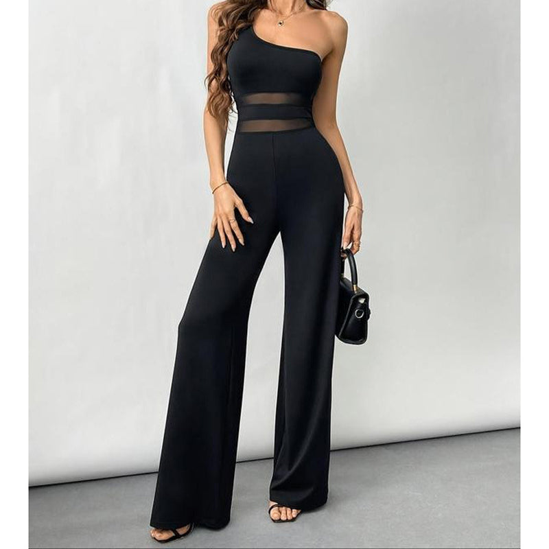 Vellara — Ein-Schulter-Mesh-Einsatz-Jumpsuit