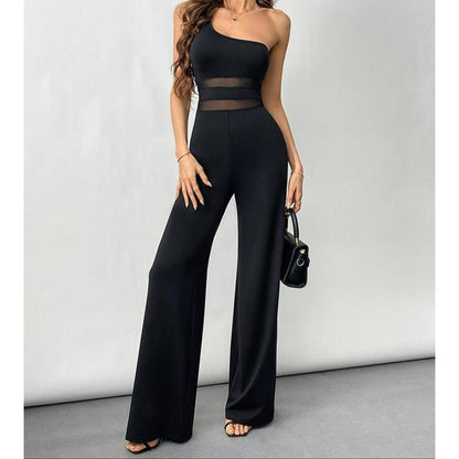 Vellara — Ein-Schulter-Mesh-Einsatz-Jumpsuit