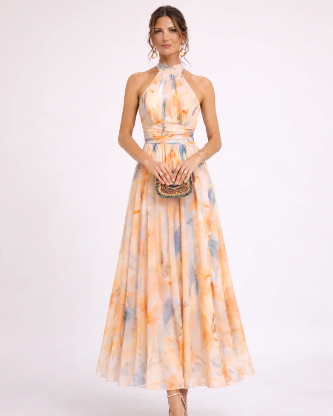 Savenora — Halter-Neck Malerischer Print Maxi-Kleid