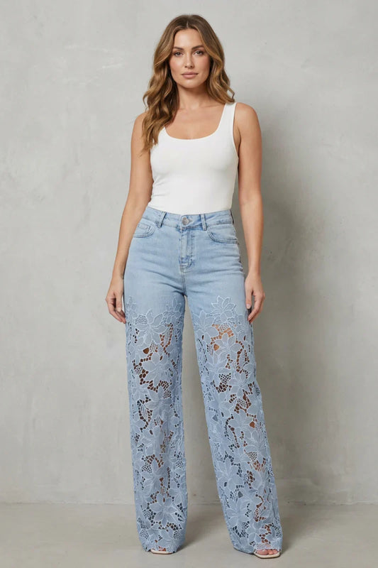 Dentelle — Spitzen-Patchwork-Stretch-Jeans