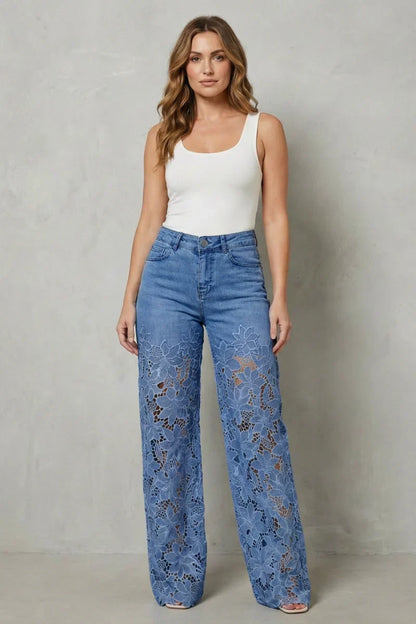 Dentelle — Spitzen-Patchwork-Stretch-Jeans