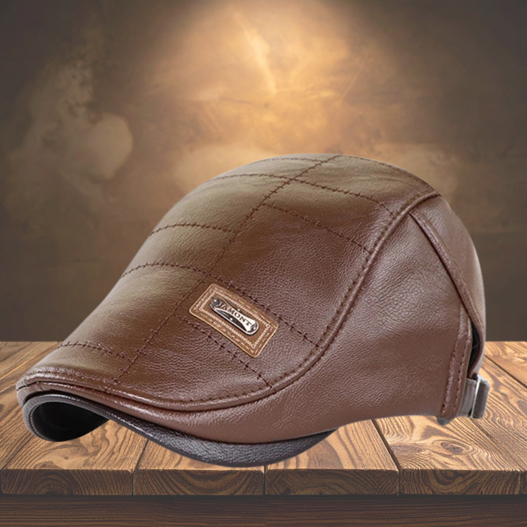 Maison — Leder Newsboy Flachkappe