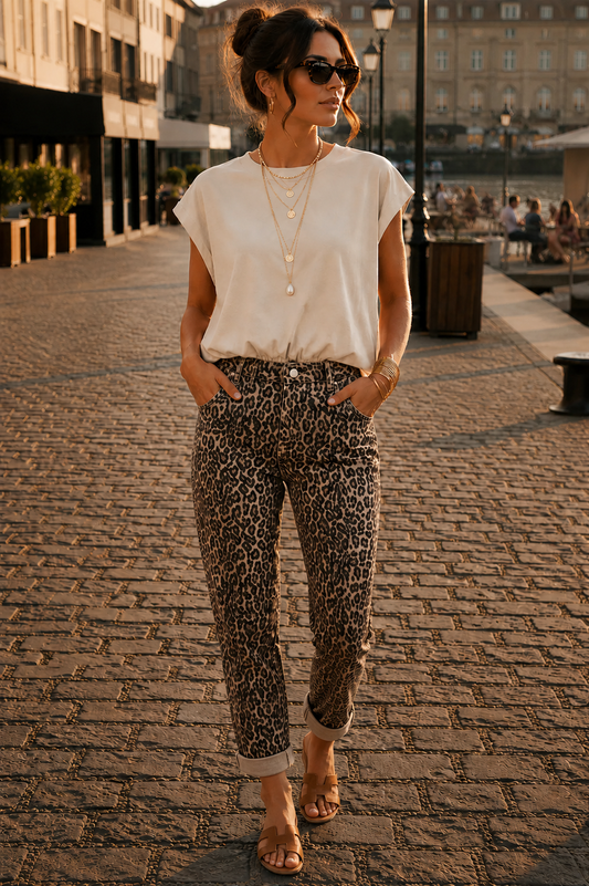 Velmoor — Leopardenmuster Mom Fit Jeans