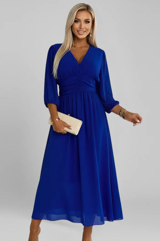 Veilène — Chiffon V-Ausschnitt Schicht Maxi Kleid