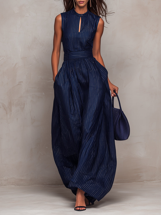 Marevé — Satin Streifen Keyhole Weitbeiniger Jumpsuit