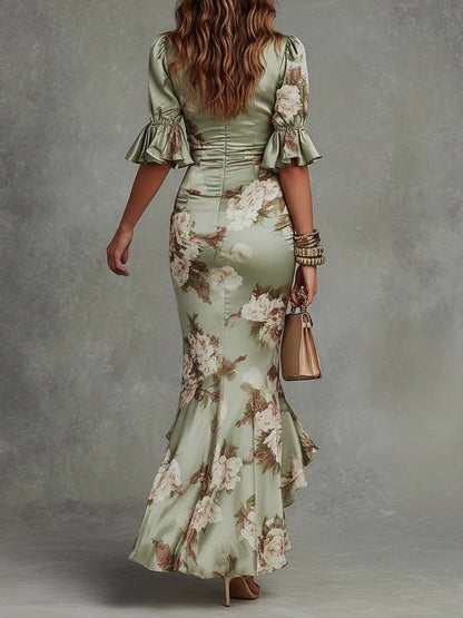 Anastasia — Floral Satin Maxi Kleid