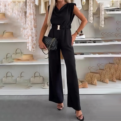 Sovaine — Ärmelloser Jumpsuit mit Drapiertem Kragen