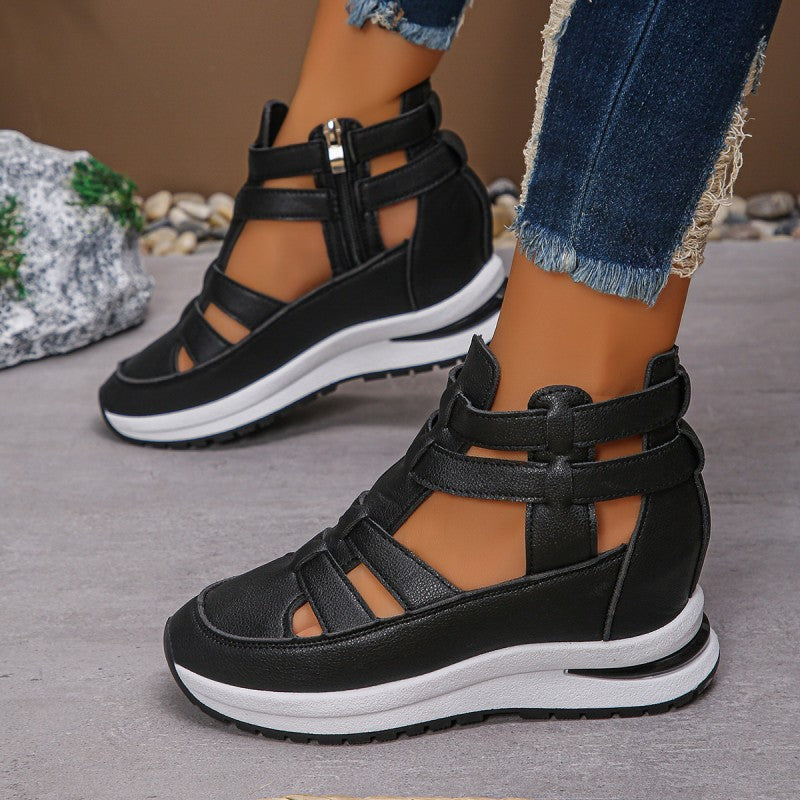 Bequeme, leichte Keilsandalen mit seitlichem Reißverschluss