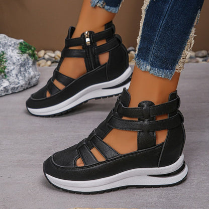 Bequeme, leichte Keilsandalen mit seitlichem Reißverschluss