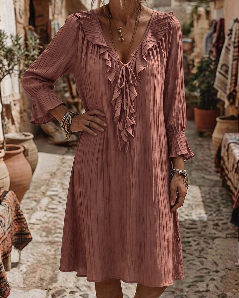 Recil — Rüschenkragen-Kleid mit Schleife und 3/4-Ärmeln