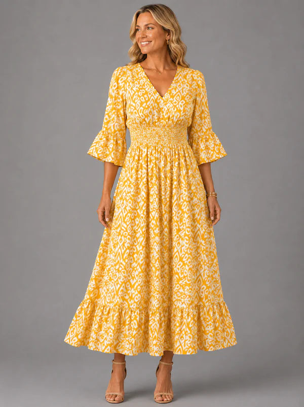 Vivenne  — V-Ausschnitt Vintage Maxikleid