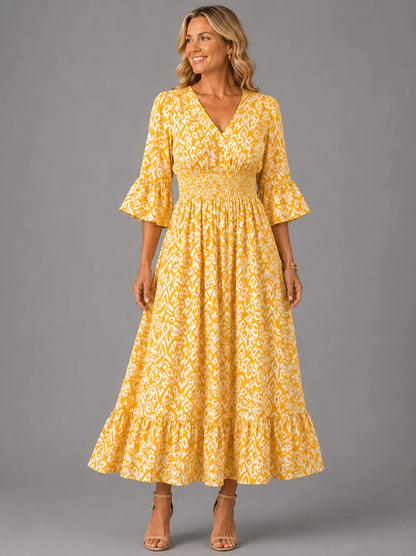 Vivenne  — V-Ausschnitt Vintage Maxikleid